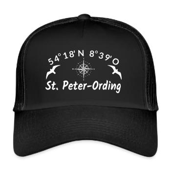 Sankt Peter Ording Nordsee Urlaub Idee - Trucker Cap - Schwarz/Schwarz - Vorne