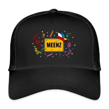 Meenz Fastnacht Fasching Ortsschild Narrenkappe - Trucker Cap - Schwarz/Schwarz - Vorne