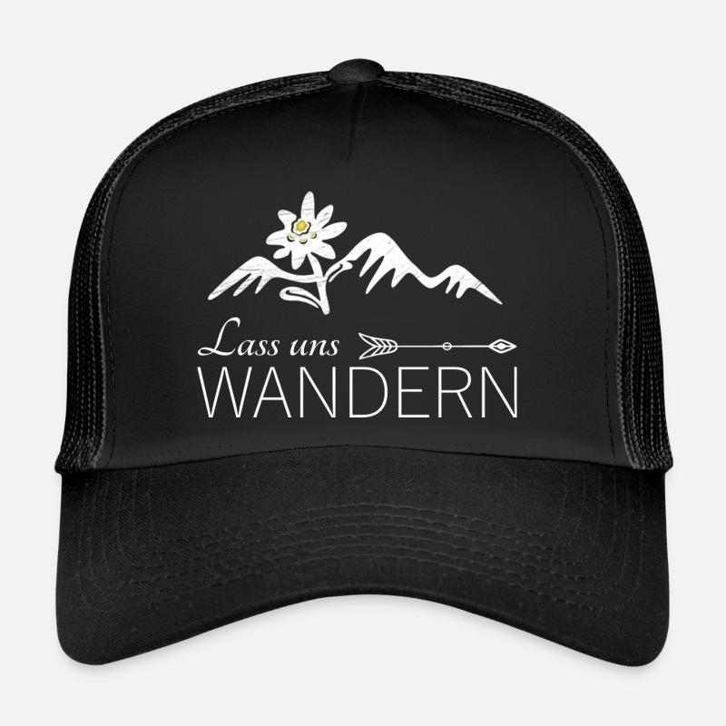 LASS UNS WANDERN EDELWEISS UND BERGE - Trucker Cap - Schwarz/Schwarz