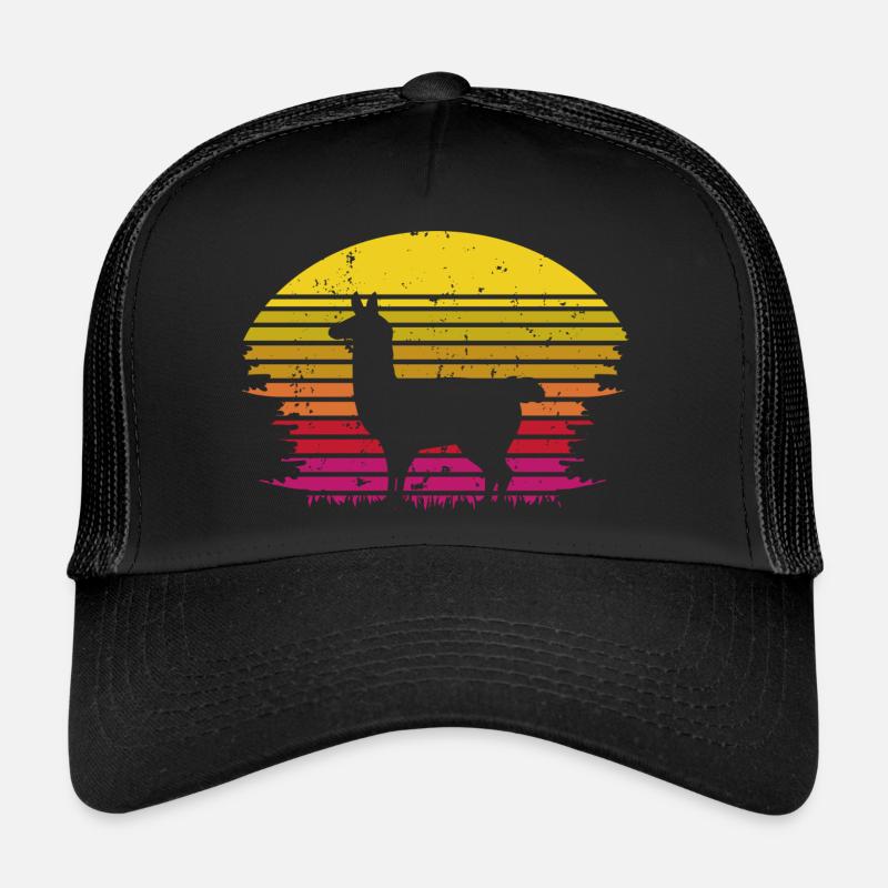 Lama Vintage Retro - Trucker Cap - Schwarz/Schwarz