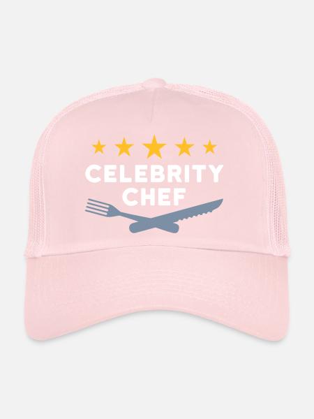 Chef célèbre (cinq étoiles, fourchette, couteau) - Casquette trucker  - rose pâle - Devant