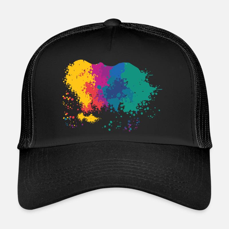 Farbkleckse Kleckse Farbspritzer Maler Geschenk - Trucker Cap - Schwarz/Schwarz