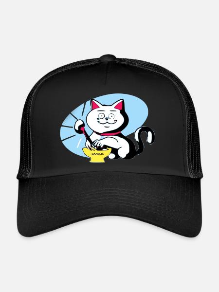 Chat et ramen - Casquette trucker  - noir/noir - Devant