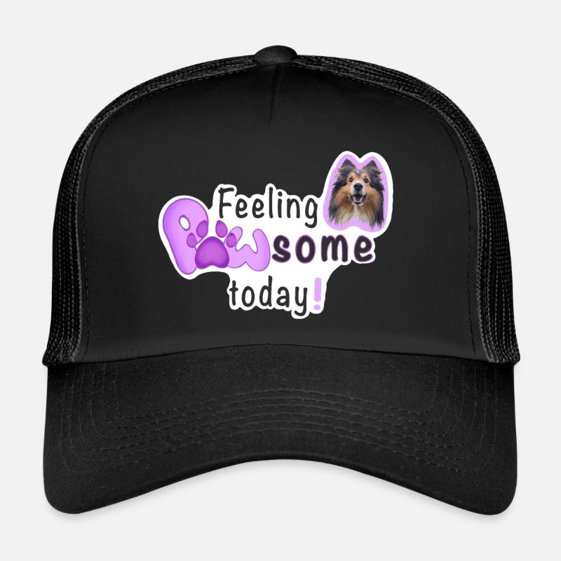 Feeling PAWSOME today! Hund Sheltie Pfote Pink - Trucker Cap - Schwarz/Schwarz