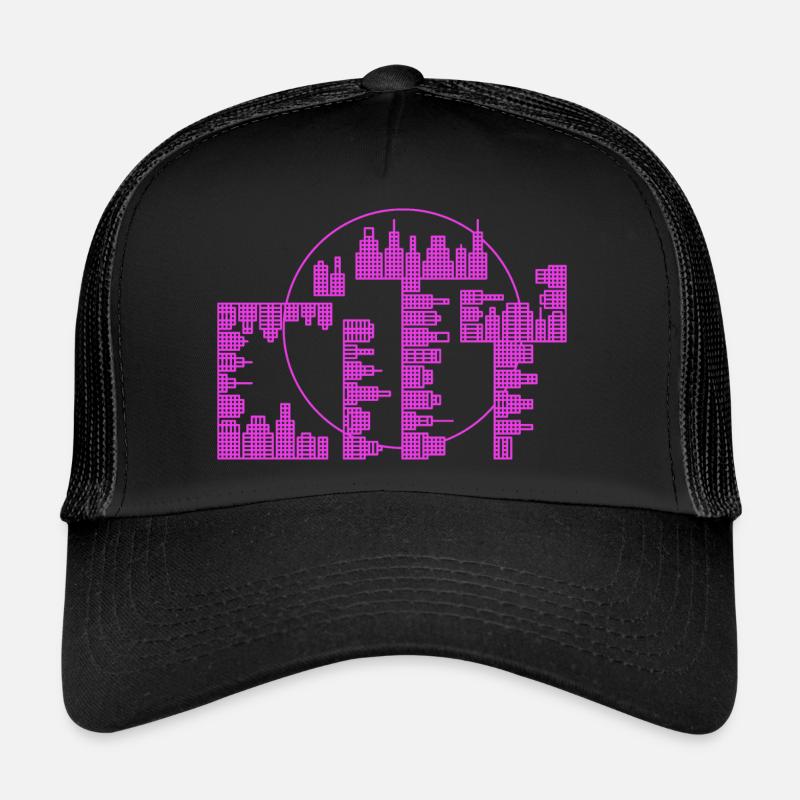 Skyline, Stadt - lila Version - Trucker Cap - Schwarz/Schwarz