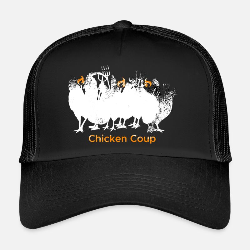 Chicken Coup - Weiße Hühner auf Schwarz - Trucker Cap - Schwarz/Schwarz