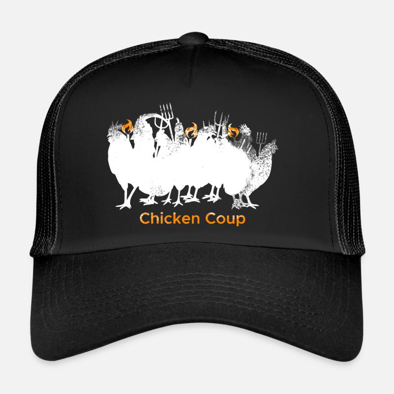 Chicken Coup - White Chickens on Grey - Trucker Cap - black/black