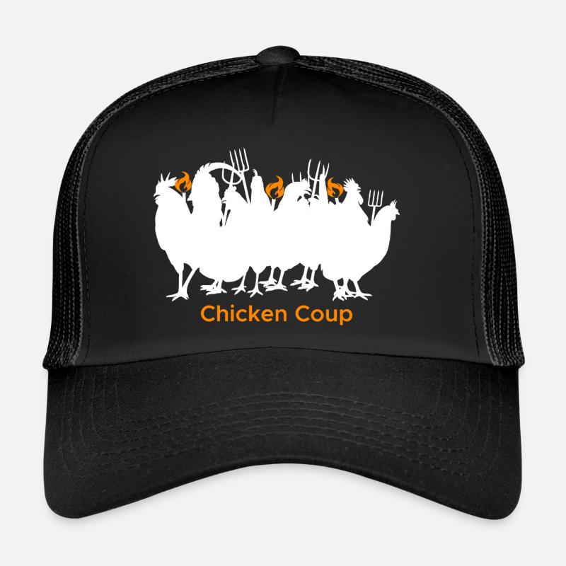 Chicken Coup - White Chickens on Black - Trucker Cap - black/black