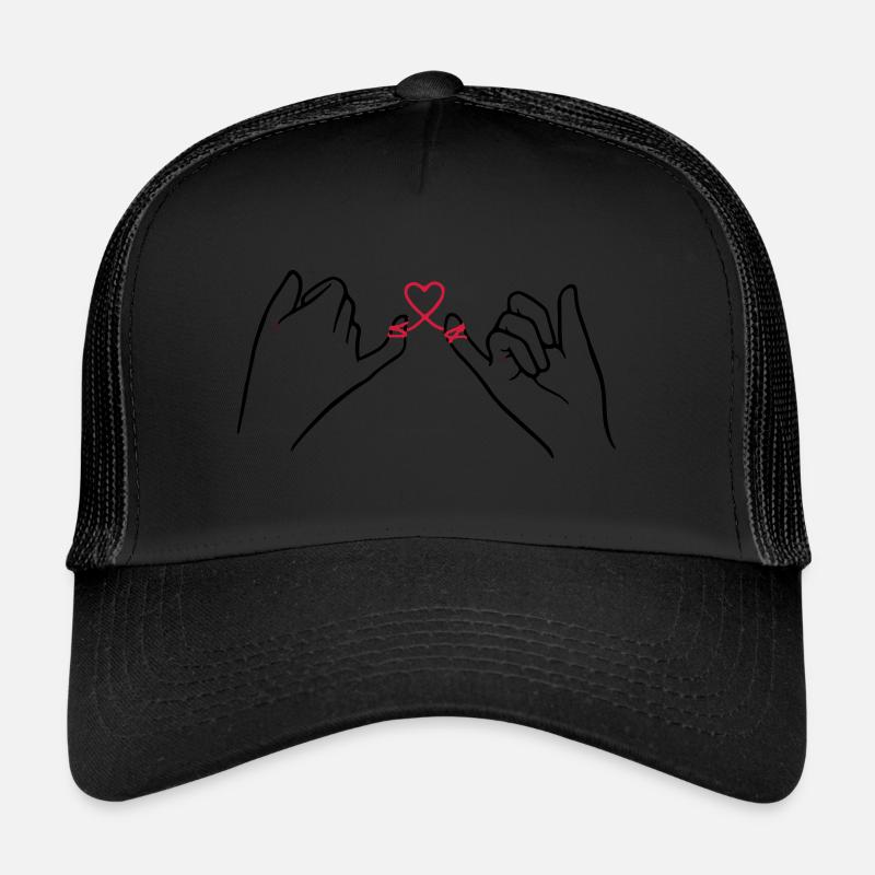 Zwei Hände mit Herz Schleife, Valentinstag, Liebe - Trucker Cap - Schwarz/Schwarz