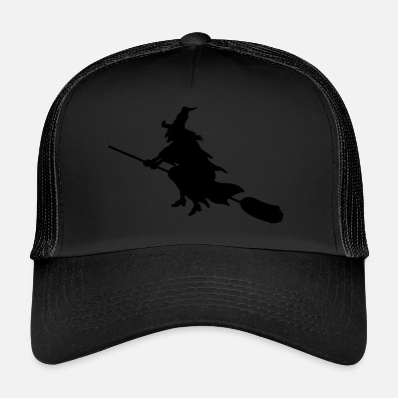 Hexe auf Besen - Trucker Cap - Schwarz/Schwarz