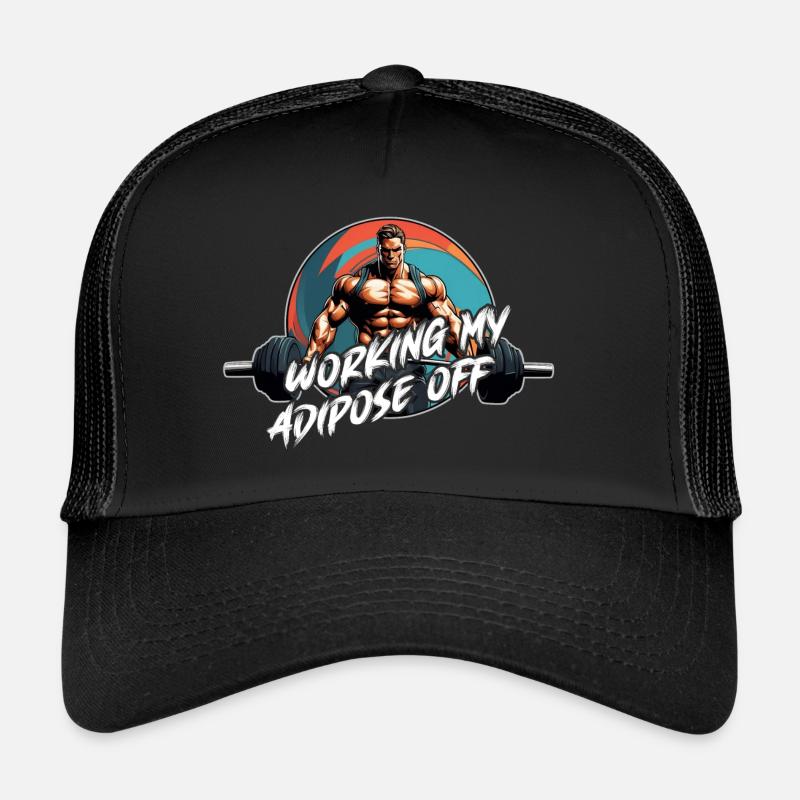 Bodybuilder with barbell hard workout Trucker Cap
