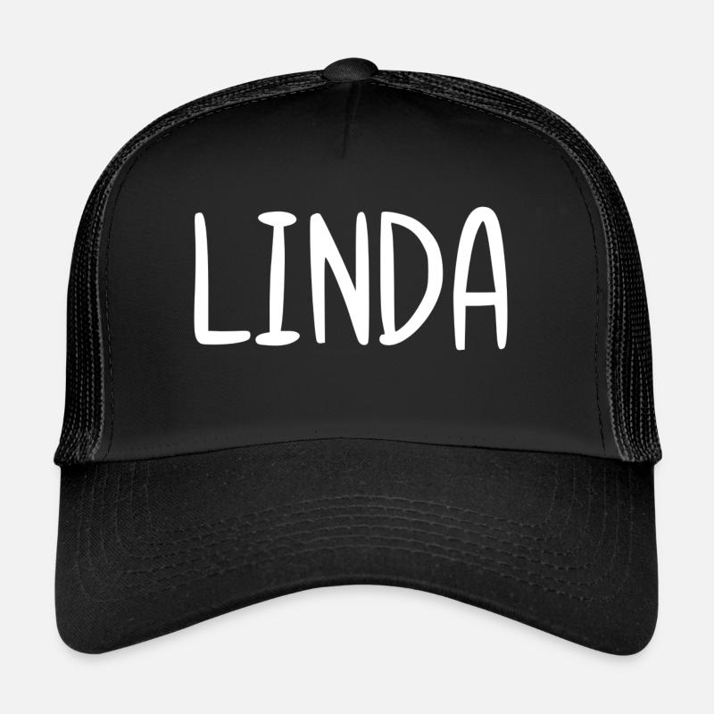 Linda Custom Name Schriftart Text Geburtstag - Trucker Cap - Schwarz/Schwarz