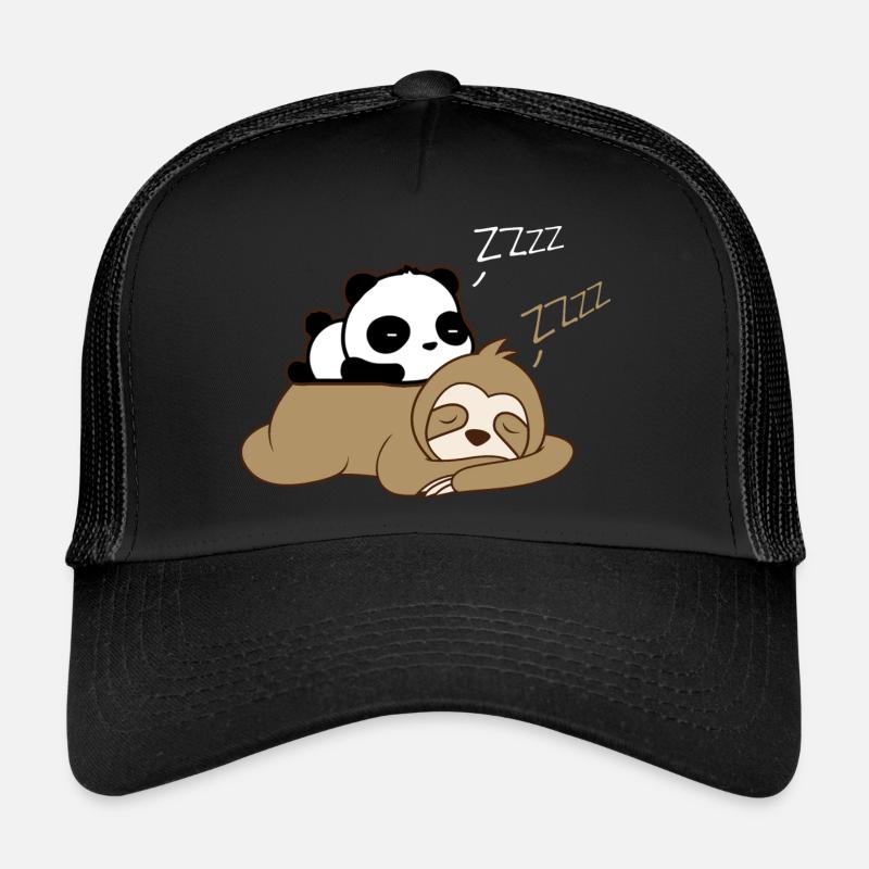 Cute panda sleeping on sloth Trucker Cap