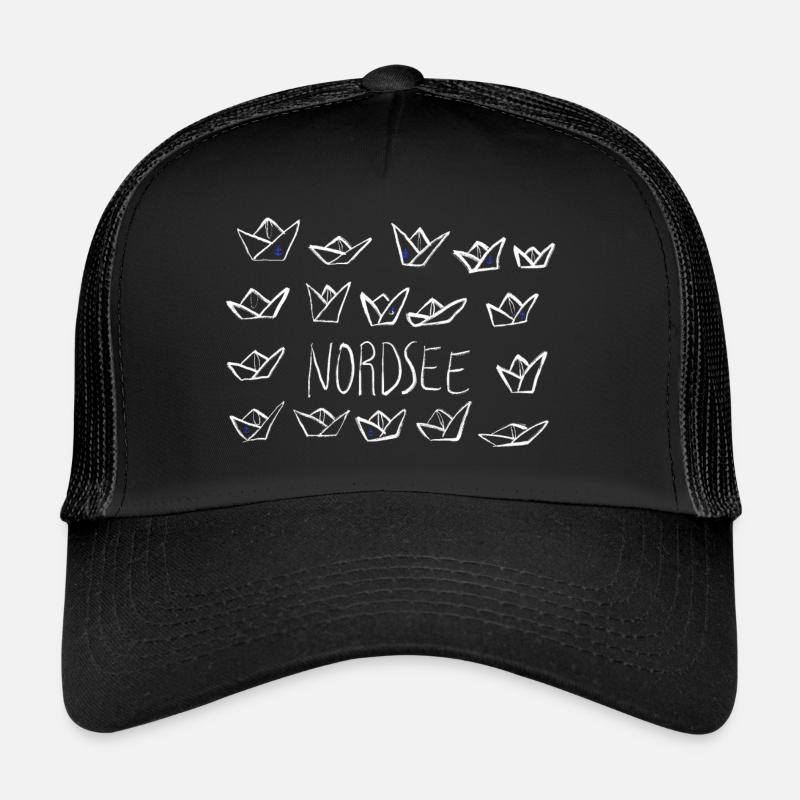 Papierschiffe mit Ankern Nordsee - Trucker Cap - Schwarz/Schwarz