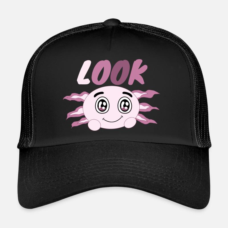 Süßer Kawaii Axolotl Anime, der Axolotls liebt - Trucker Cap - Schwarz/Schwarz