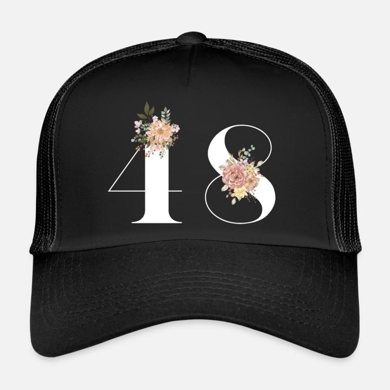 48e anniversaire fleuris (Cadeau de 48 ans) - Casquette trucker - noir/noir