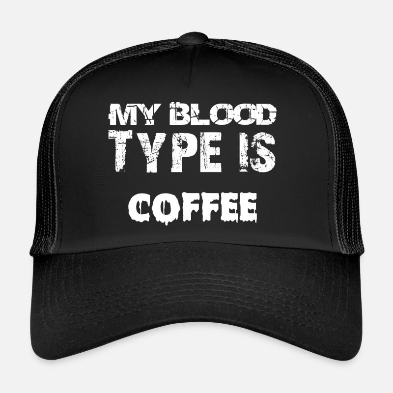 Blutgruppe Kaffee Kaffeetrinker Kaffeeliebhaber - Trucker Cap - Schwarz/Schwarz