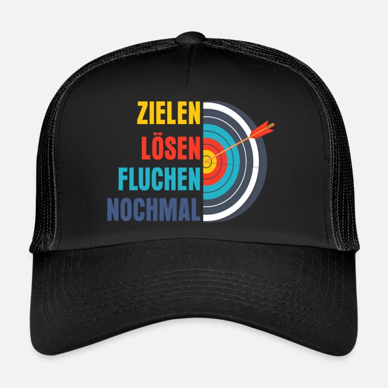 Zielen Lösen Fluchen Nochmal Jagd Bogenschütze Trucker Cap