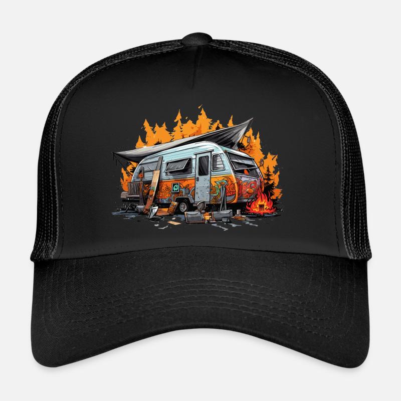 Evening by the Bonfire. Retro holidays. - Trucker Cap - black/black