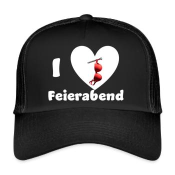 „I Love Feierabend – BH ausziehen & entspannen“ - Trucker Cap - Schwarz/Schwarz - Vorne