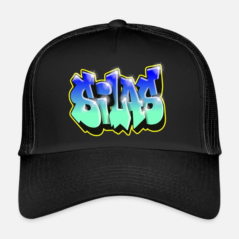Graffiti SILAS BLAUES GESCHENK GEBURTSTAG GEBURT - Trucker Cap - Schwarz/Schwarz