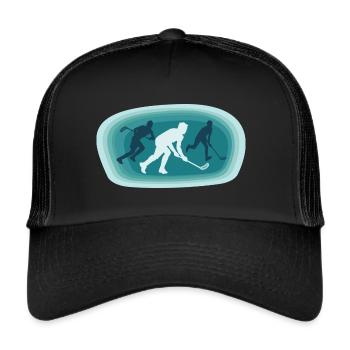 Floorball Unihockey Spiel Floorball Spieler - Trucker Cap - Schwarz/Schwarz - Vorne