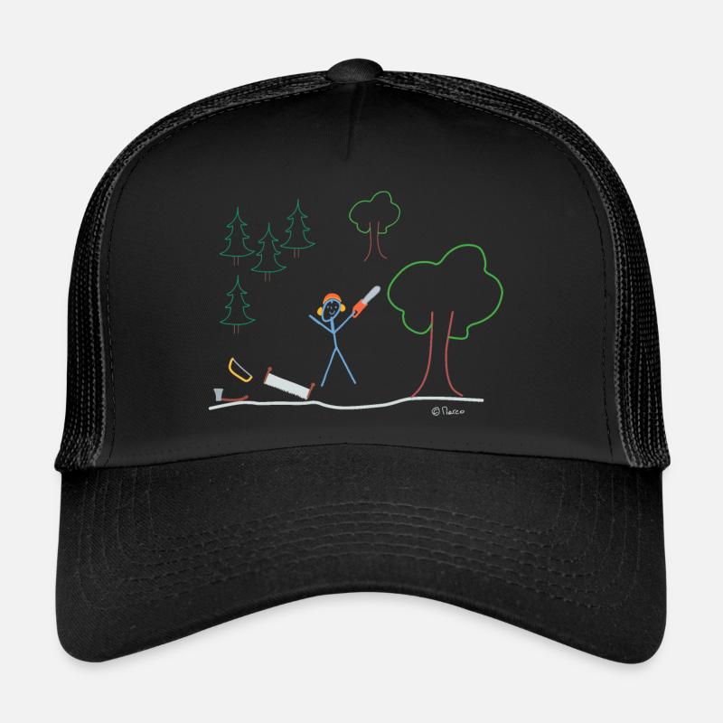 Holzfäller Strichmännchen, Wald Baum Motorsäge Trucker Cap