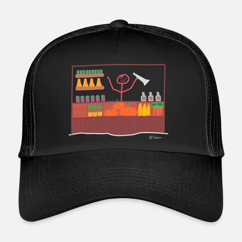 Markt Strichmännchen, Verkäufer Händler Beruf Frau - Trucker Cap - Schwarz/Schwarz