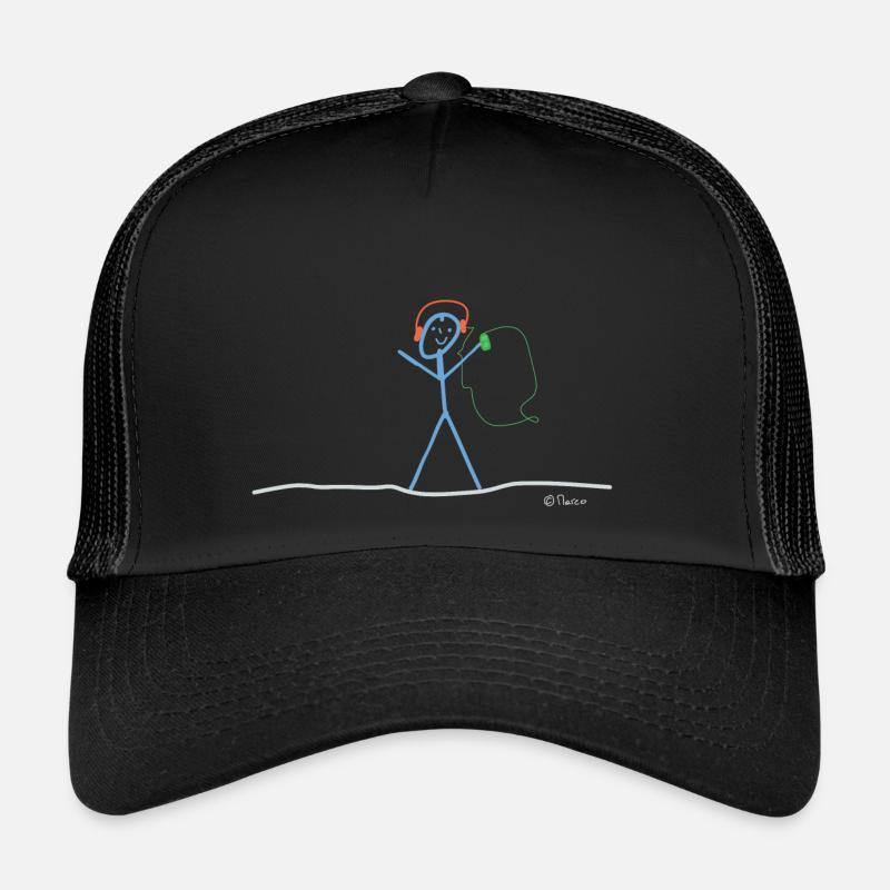 Musik hören Strichmännchen, Kopfhörer Hobby - Trucker Cap - Schwarz/Schwarz