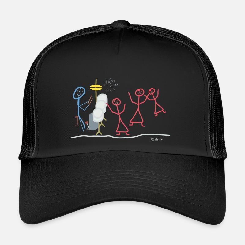 Schlagzeug Strichmännchen, Musik Instrument Hobby - Trucker Cap - Schwarz/Schwarz
