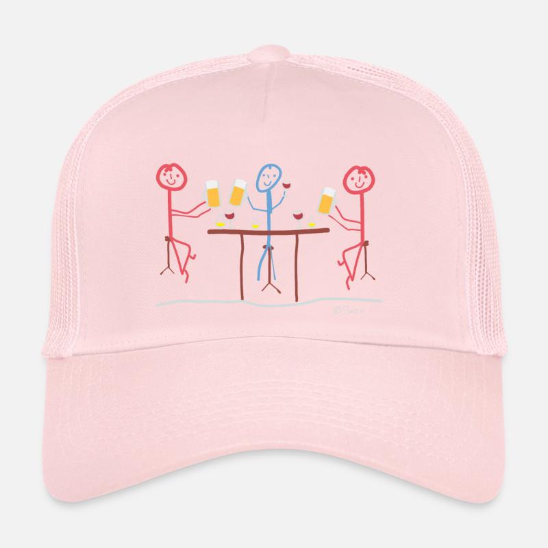 Stick figures discuss with each other, talk Trucker Cap