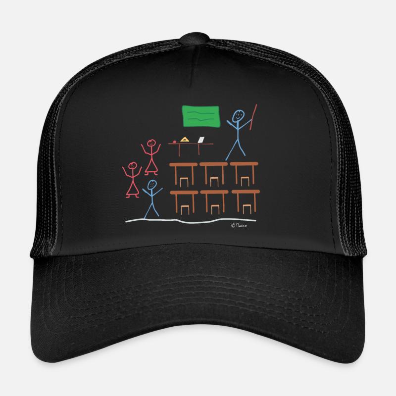 Strichmännchen Schulklasse Unterricht Pause Arbeit - Trucker Cap - Schwarz/Schwarz