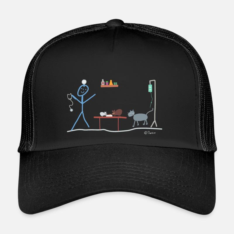Tierarzt Strichmännchen Katze Maus Haustier Job - Trucker Cap - Schwarz/Schwarz