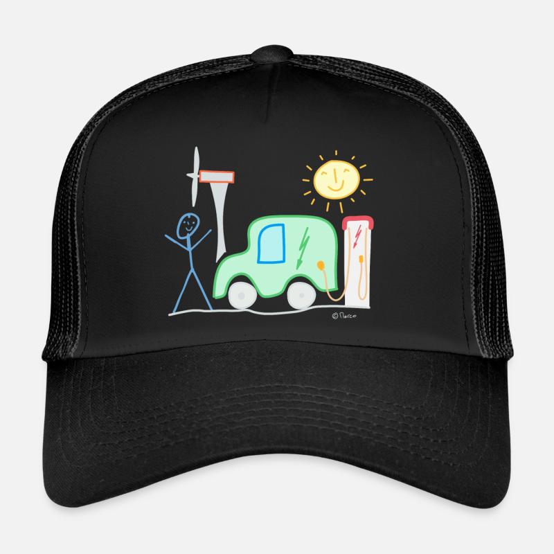 E-Auto Strichmännchen Sonne Ladesäule Spannung Trucker Cap
