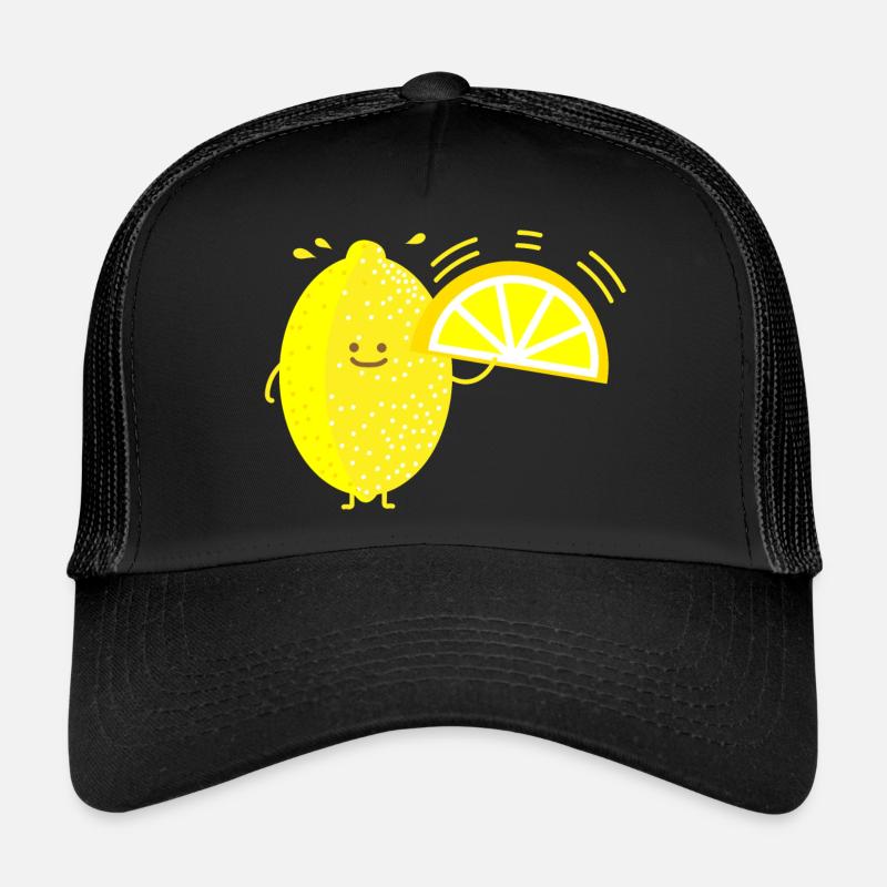 Lustige Zitrone mit Fächer - Trucker Cap - Schwarz/Schwarz