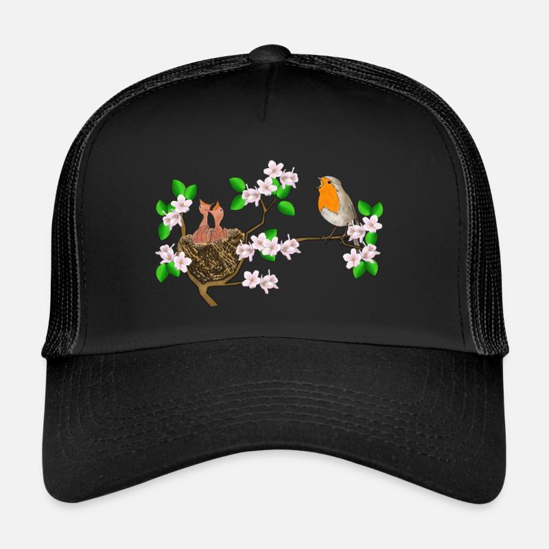 Robins, nest, cherry blossoms Trucker Cap