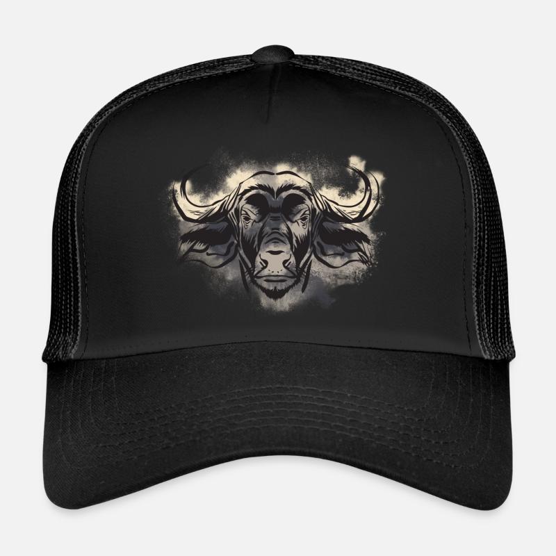 Büffel Afrikanisches Tier - Trucker Cap - Schwarz/Schwarz