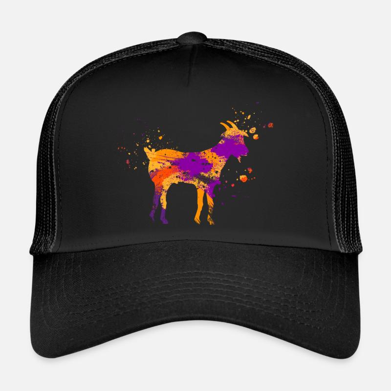 Farbklecks Retro Vintage Ziege - Trucker Cap - Schwarz/Schwarz