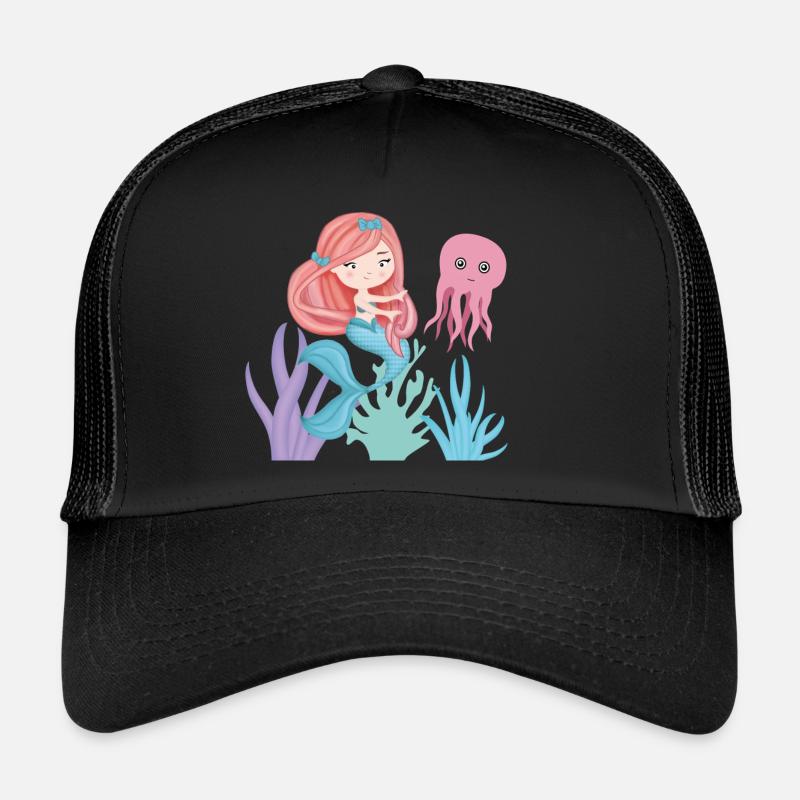 Die kleine Sirene mit ihrem Oktopusfreund - Trucker Cap - Schwarz/Schwarz