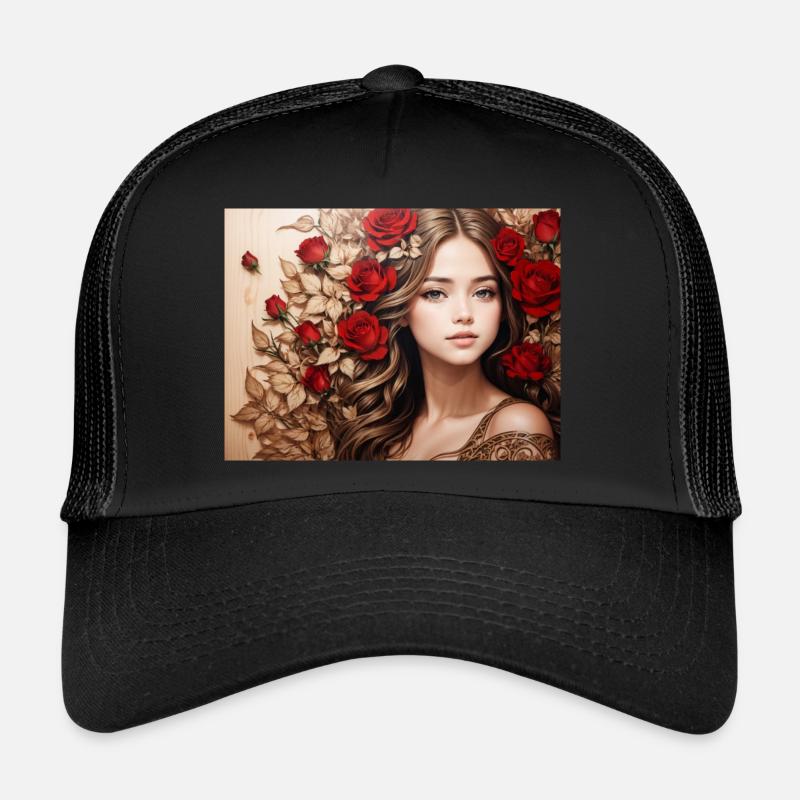 fille à la rose rouge Casquette trucker 