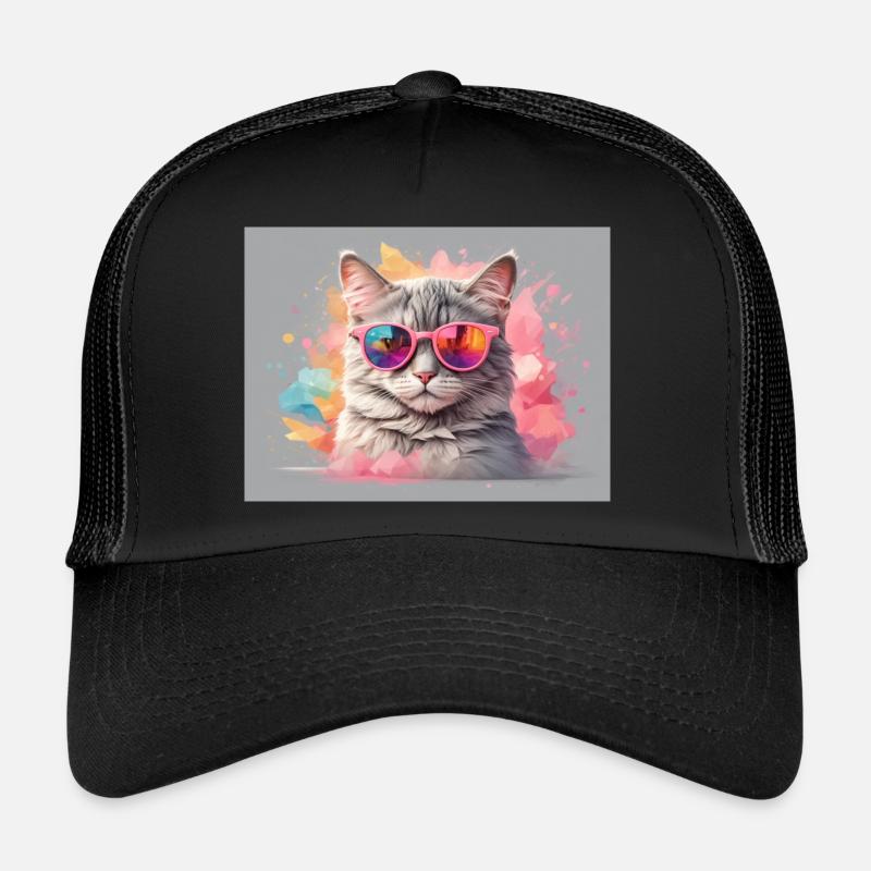 Bunte Katze - Trucker Cap - Schwarz/Schwarz