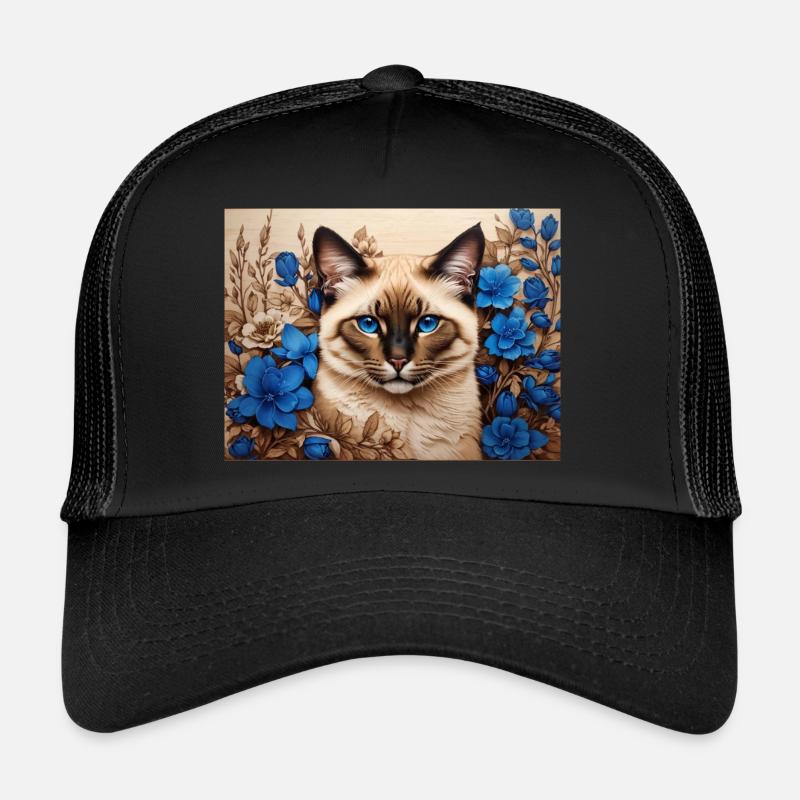 Katzenblaue Blumen - Trucker Cap - Schwarz/Schwarz