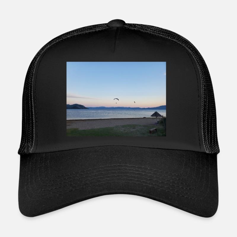 Vacances, Plage, Mer, Soleil, Coucher De Soleil - Casquette trucker  - noir/noir