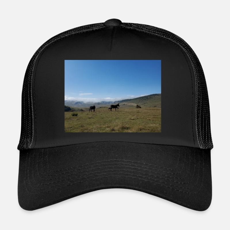 Esel, Berge, Wiesen - Trucker Cap - Schwarz/Schwarz