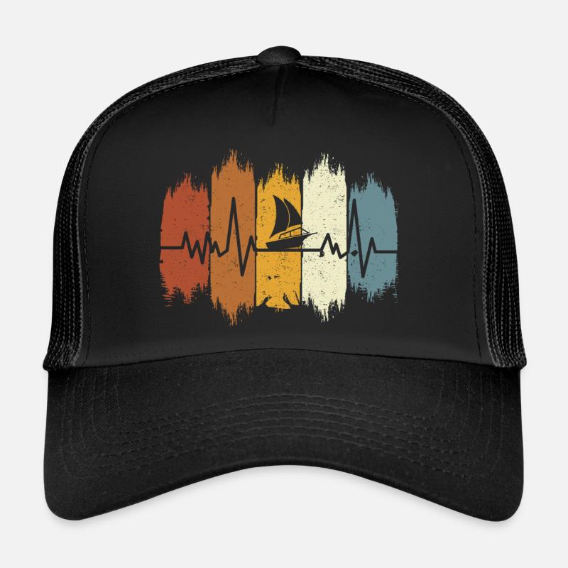 Retro Motorboot Heartbeat Motorboot - Trucker Cap - Schwarz/Schwarz