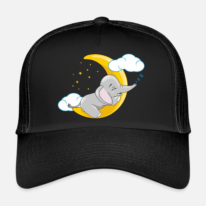 Cute baby elephant sleeping on the moon - Trucker Cap - black/black