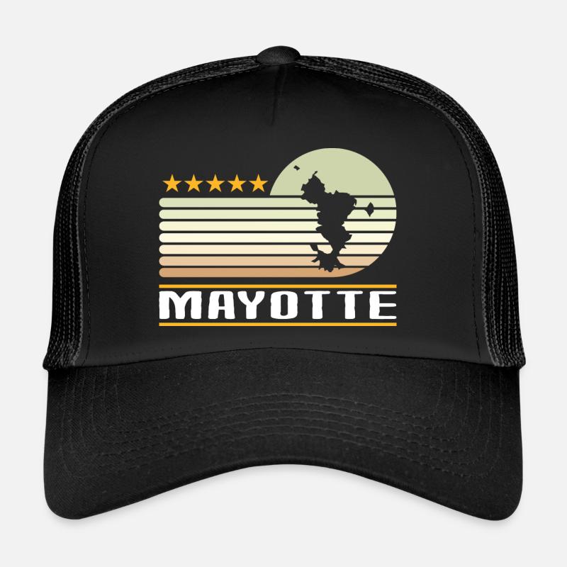 idee cadeau design graphique carte de Mayotte 976 - Casquette trucker  - noir/noir
