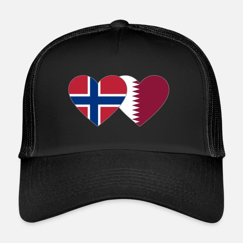Norway Qatar Flag Heart Trucker Cap