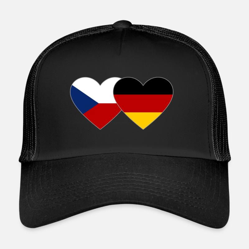 Tschechien Deutschland Flagge Herz - Trucker Cap - Schwarz/Schwarz