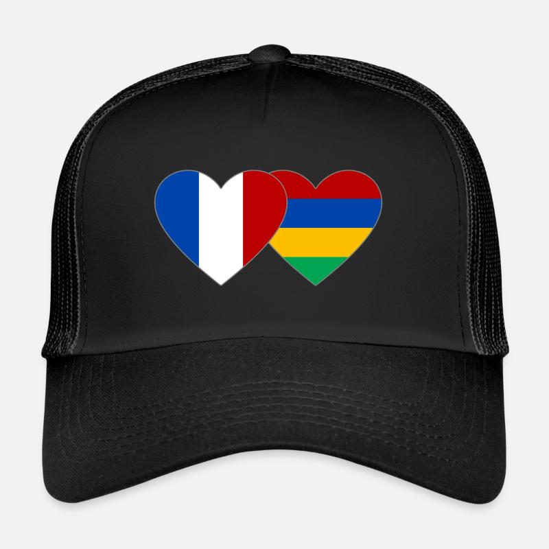 Frankreich Mauritius Flagge Herz - Trucker Cap - Schwarz/Schwarz